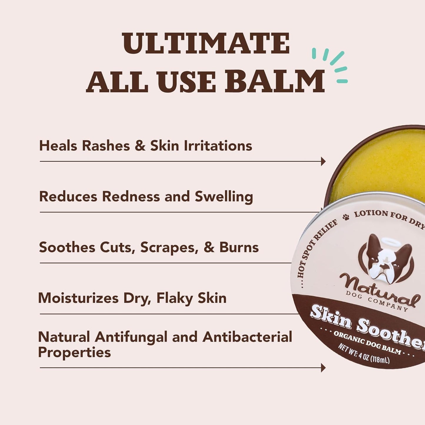 Natural Dog Company Skin Soother (Balm or tin) for Dogs – 2oz Stick, All Natural Hot Spot & Rash Relief – Organic Itchy Skin Soothing Moisturizer for Dry, Red,...