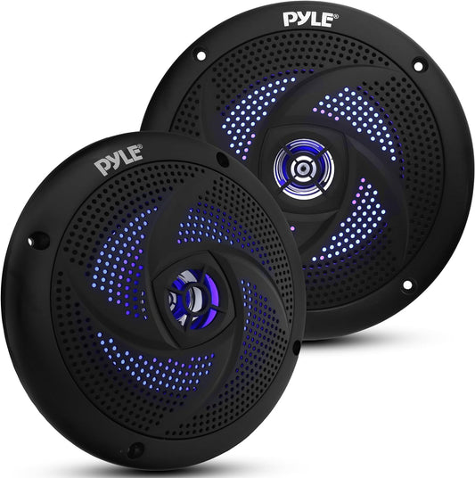 Pyle Marine Speakers - 5.25 Inch 2 Way Waterproof and Weather Resistant Outdoor Audio Stereo Sound System with LED Lights, 180 Watt Power and Low Profile