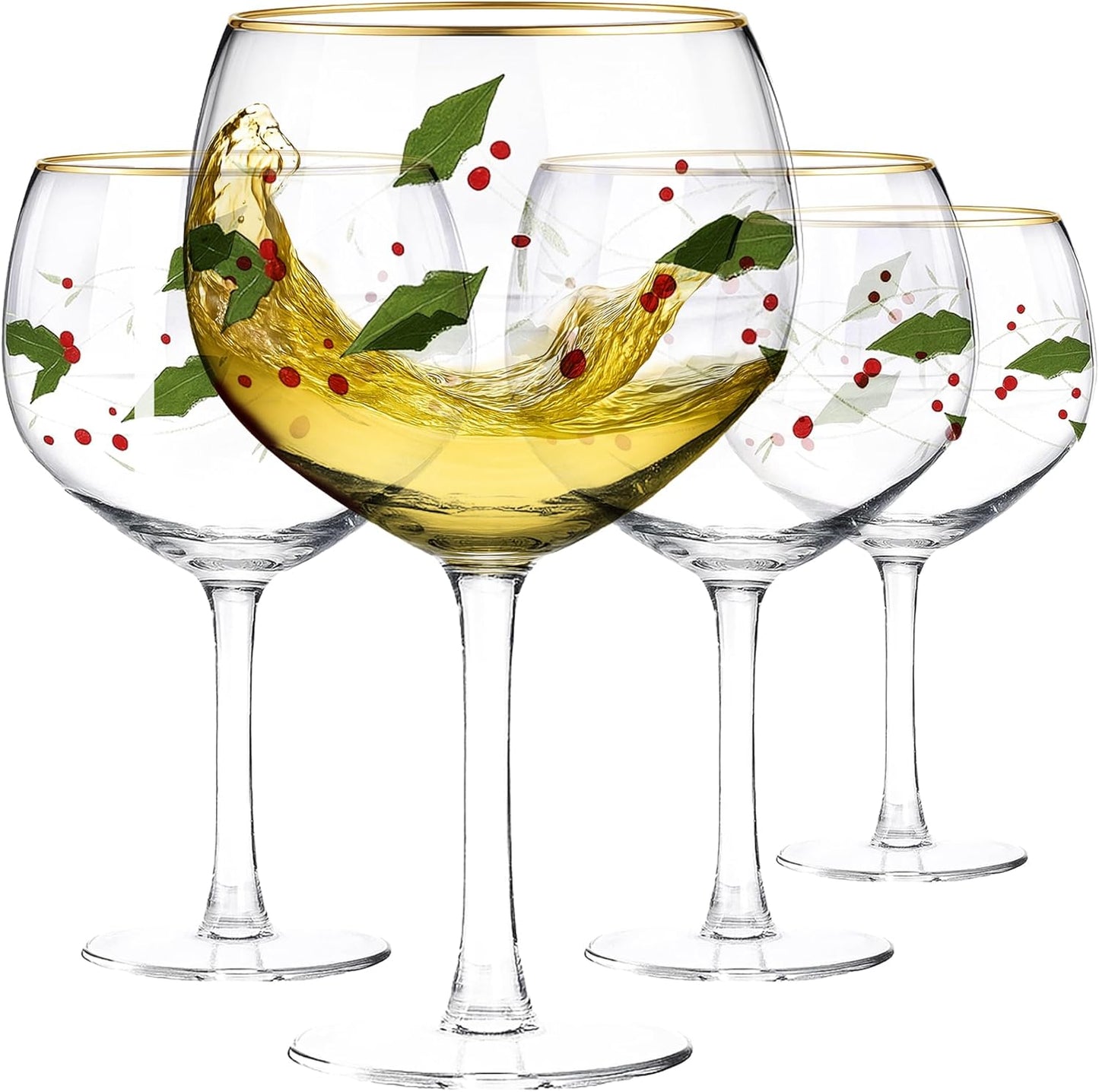Gusto Buono Christmas Wine Glasses Set of 4, 23oz Stemmed Borosilicate Balloon Stemmed Wine Glasse