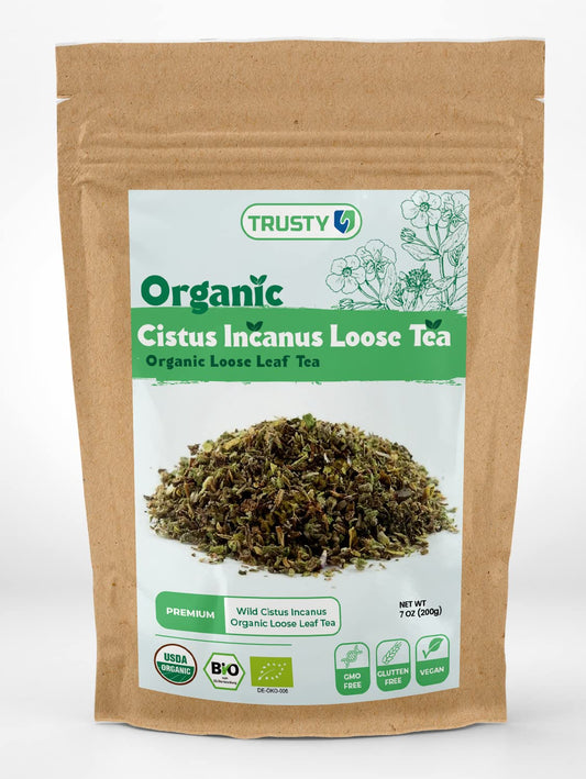 TRUSTY Cistus Loose Tea 7oz (200g) – Premium Wild Incanus Organic Leaf – Herbal Tea Loose Leaf for Immune System Boost and Gut Support – Nutrient-Rich Rockrose
