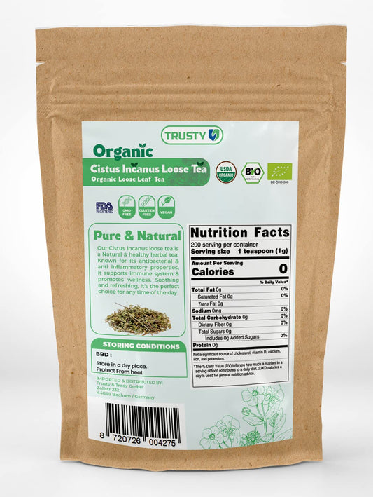 TRUSTY Cistus Loose Tea 7oz (200g) – Premium Wild Incanus Organic Leaf – Herbal Tea Loose Leaf for Immune System Boost and Gut Support – Nutrient-Rich Rockrose